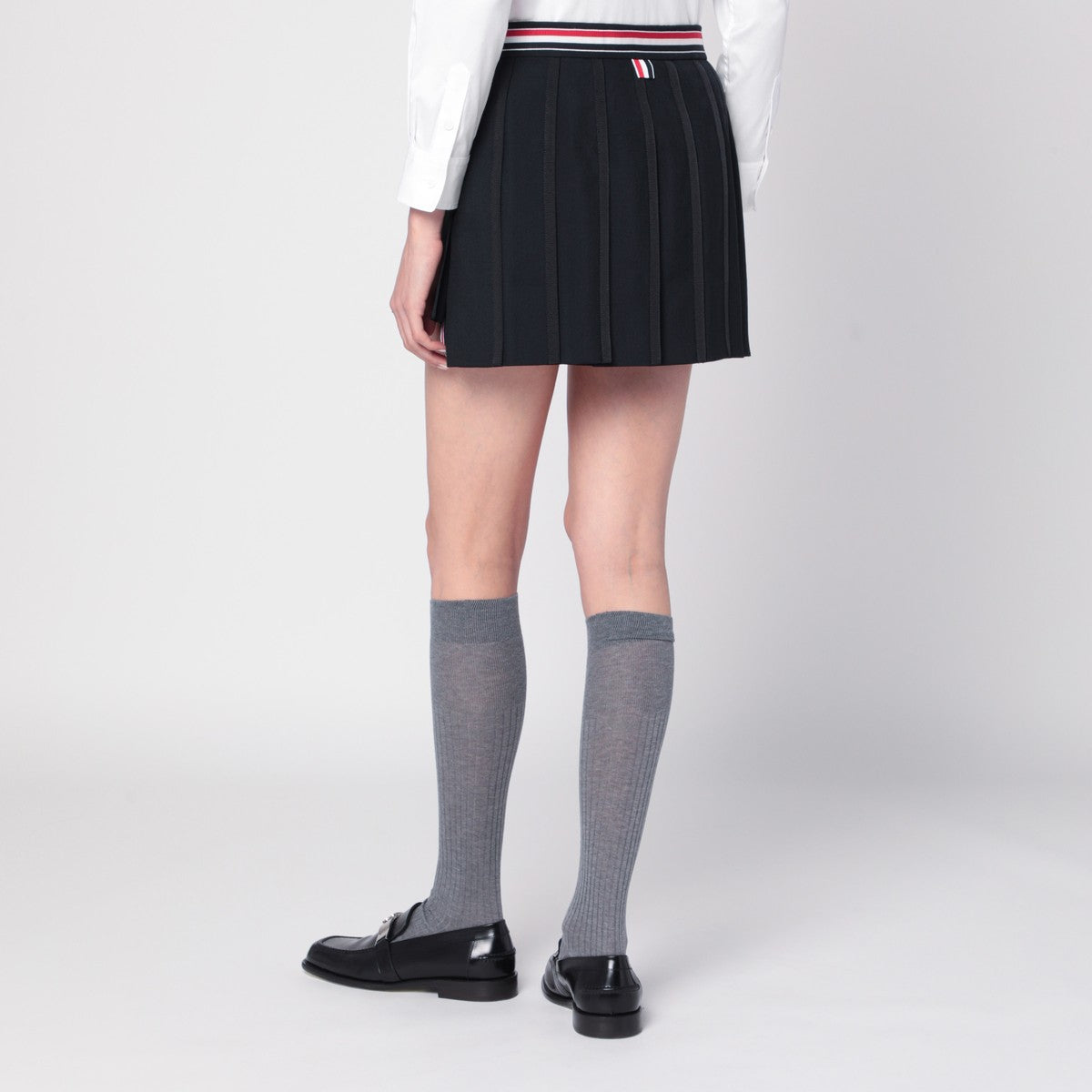 Thom Browne Black ruffled mini skirt in wool blend